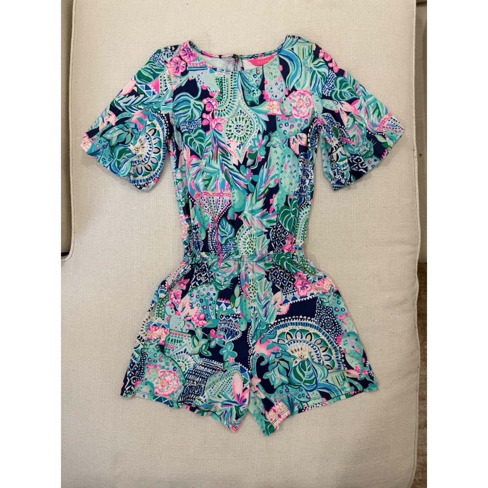 Lilly Pulitzer Romper Womens XXS Tropical Floral Elastic Waist Excellent